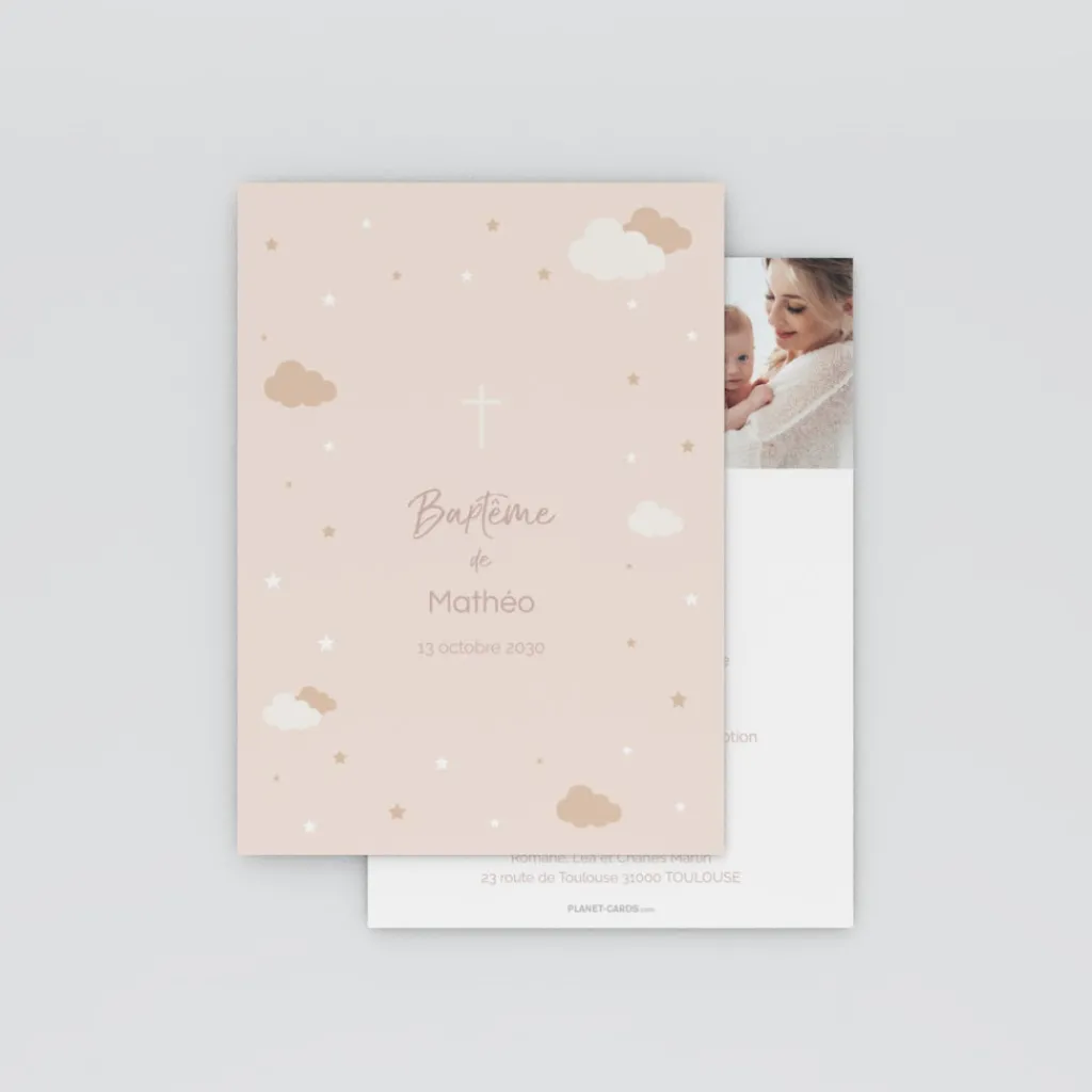 Faire-part Baptême Civil^Planet cards La Nuit En Douceur