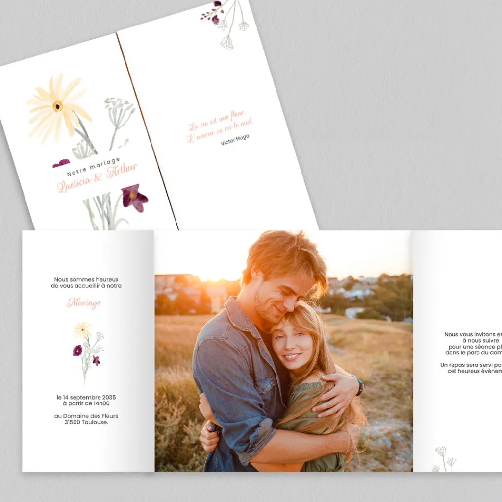 Faire-part Mariage Champêtre^Planet cards La vie est une Fleur