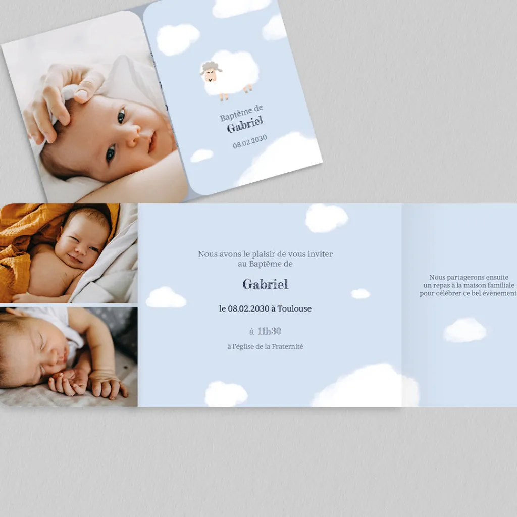 Faire-part Baptême Civil | Faire-part Baptême Garçon^Planet cards Lainage Nuage
