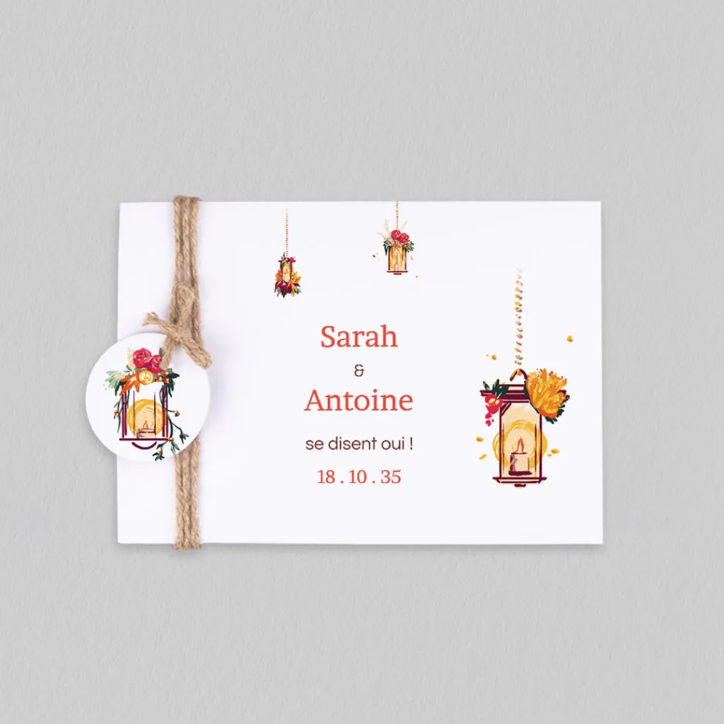 Faire-part Mariage Champêtre^Planet cards Lanternes d'Automne