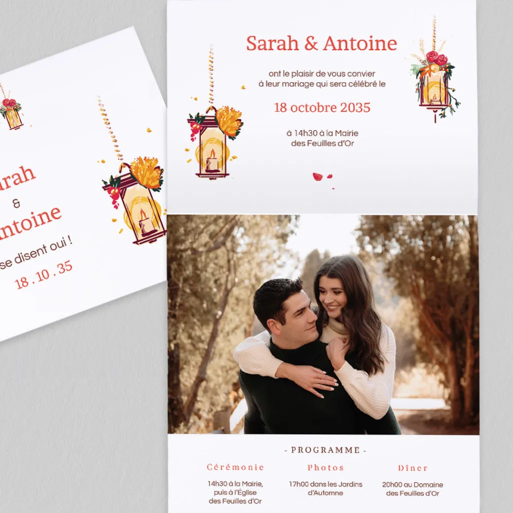 Faire-part Mariage Champêtre^Planet cards Lanternes d'Automne