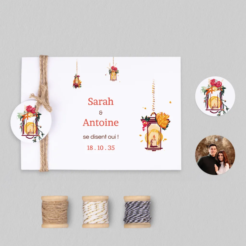 Faire-part Mariage Champêtre^Planet cards Lanternes d'Automne