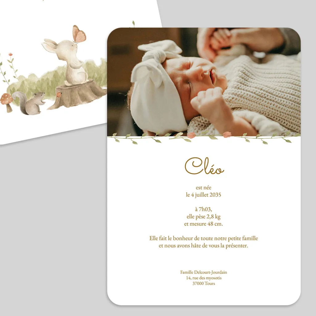 Faire-part Naissance Animaux | Faire-part Naissance Fille^Planet cards Lapin de la forêt