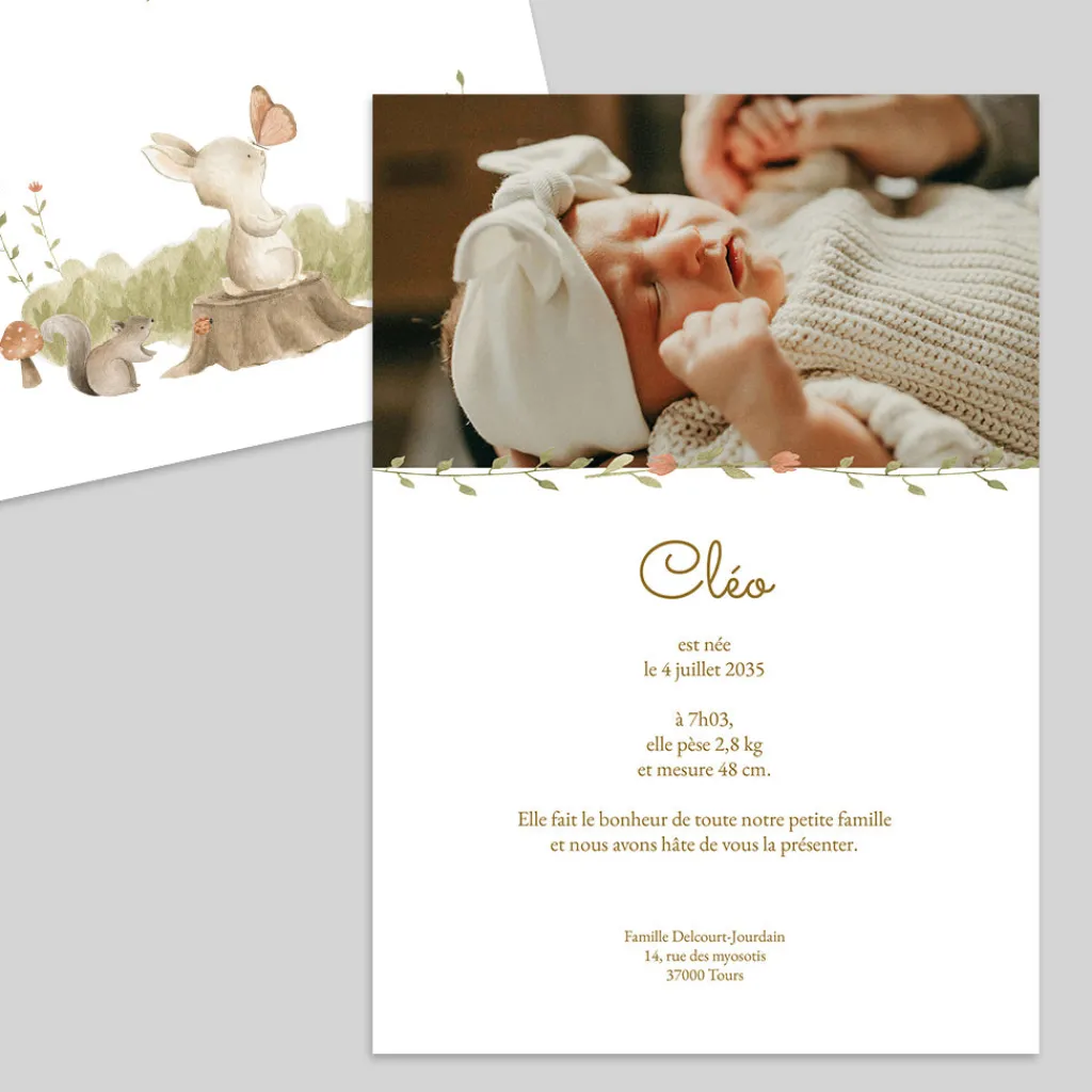 Faire-part Naissance Animaux | Faire-part Naissance Fille^Planet cards Lapin de la forêt