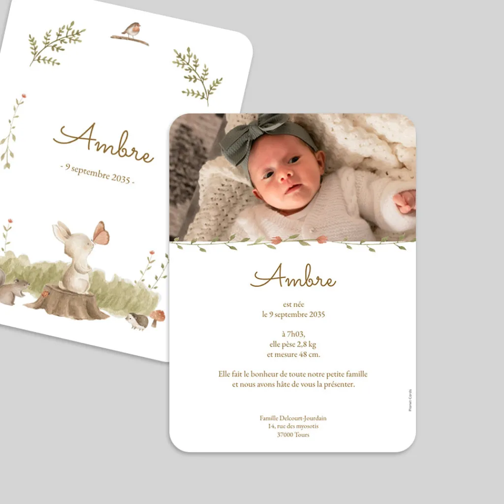 Faire-part Naissance Animaux | Faire-part Naissance Fille^Planet cards Lapin de la forêt