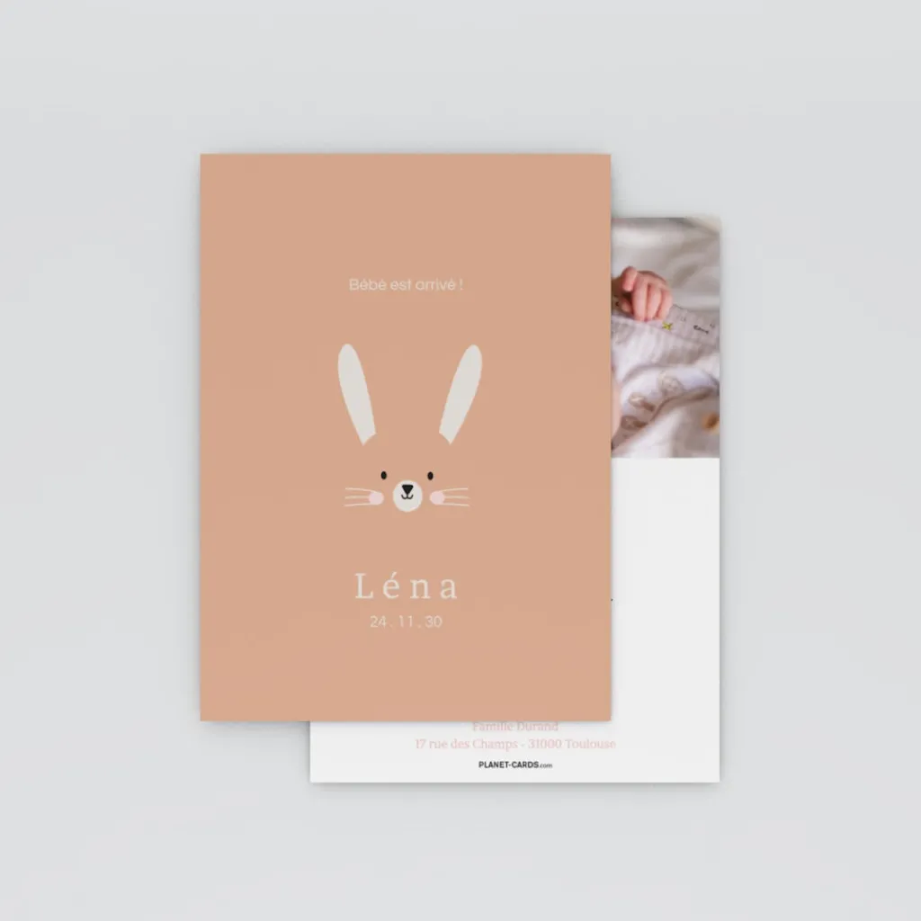 Faire-part Naissance Animaux | Faire-part Naissance Fille^Planet cards Lapin Minimaliste