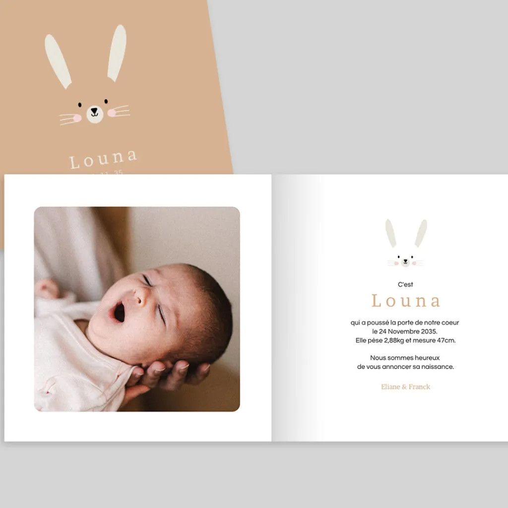 Faire-part Naissance Animaux | Faire-part Naissance Fille^Planet cards Lapin Minimaliste