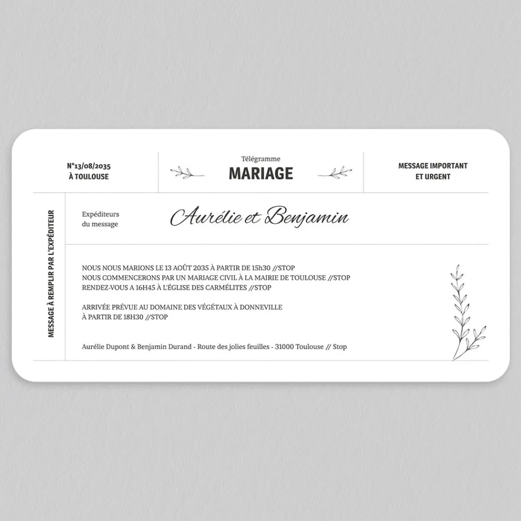 Faire-part Mariage Original^Planet cards Le Télégramme de Mariage