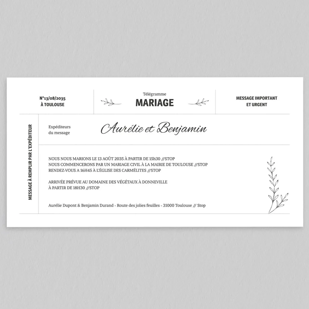 Faire-part Mariage Original^Planet cards Le Télégramme de Mariage