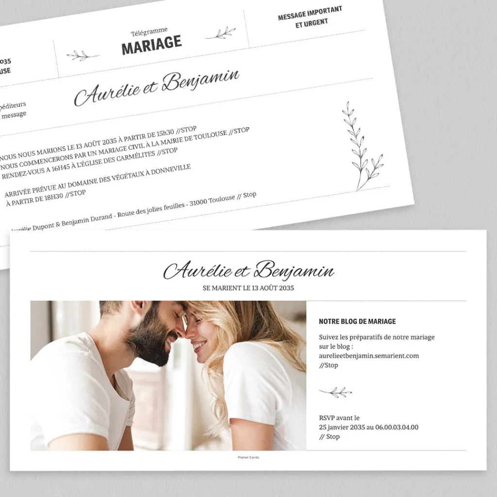 Faire-part Mariage Original^Planet cards Le Télégramme de Mariage