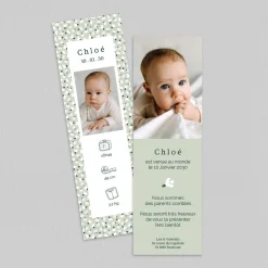 Faire-part Naissance Marque-page^Planet cards Liberty Perce-neige