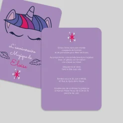 Carte Invitation Anniversaire Enfant Fille^Planet cards Licorne Violette et Étoiles