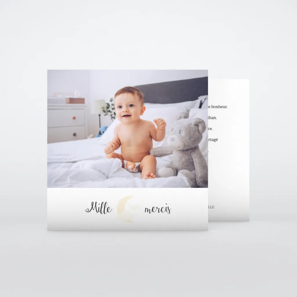 Carte Remerciement Naissance Classique^Planet cards Lune Et Petits Nuages