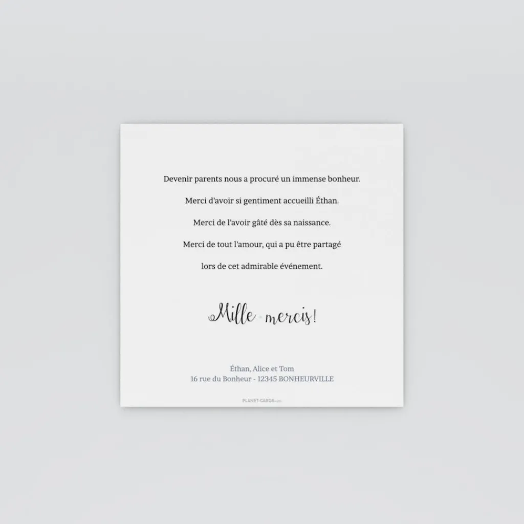 Carte Remerciement Naissance Classique^Planet cards Lune Et Petits Nuages