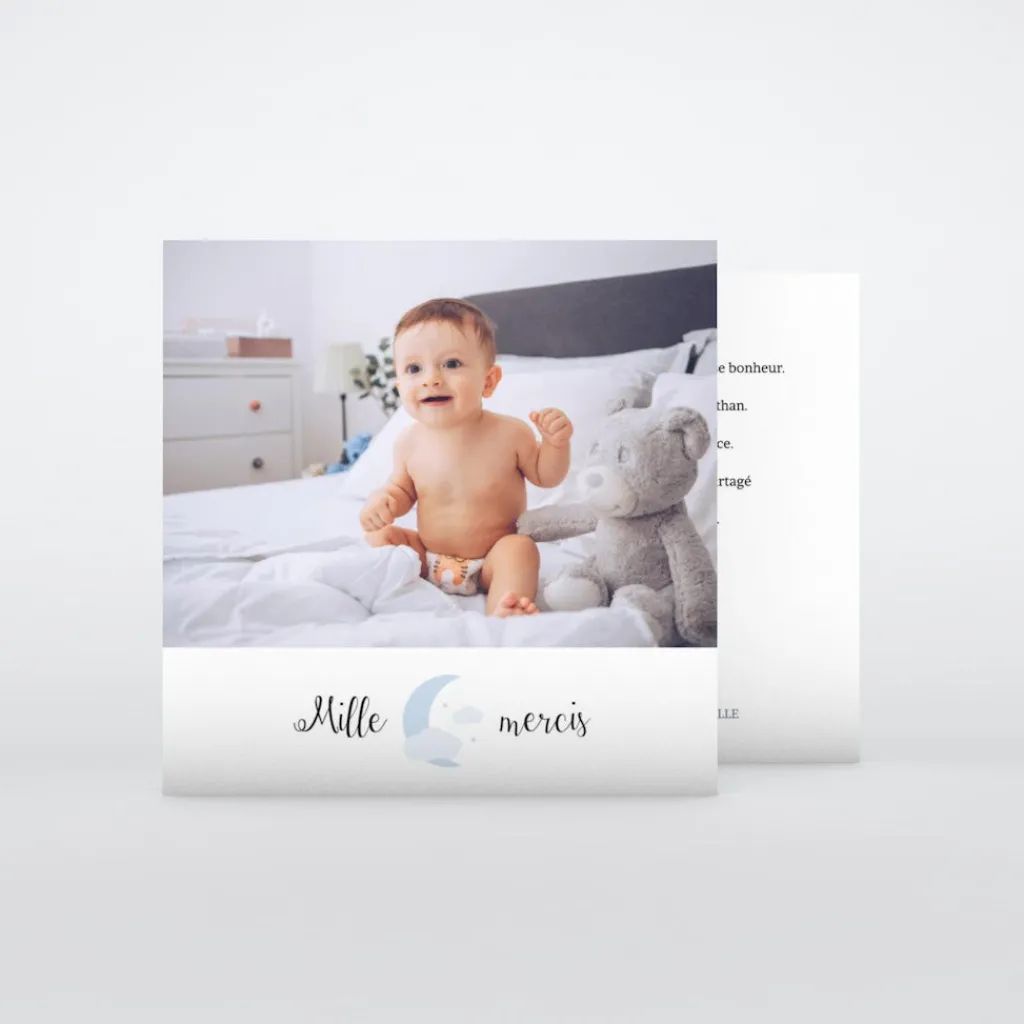 Carte Remerciement Naissance Classique^Planet cards Lune Et Petits Nuages