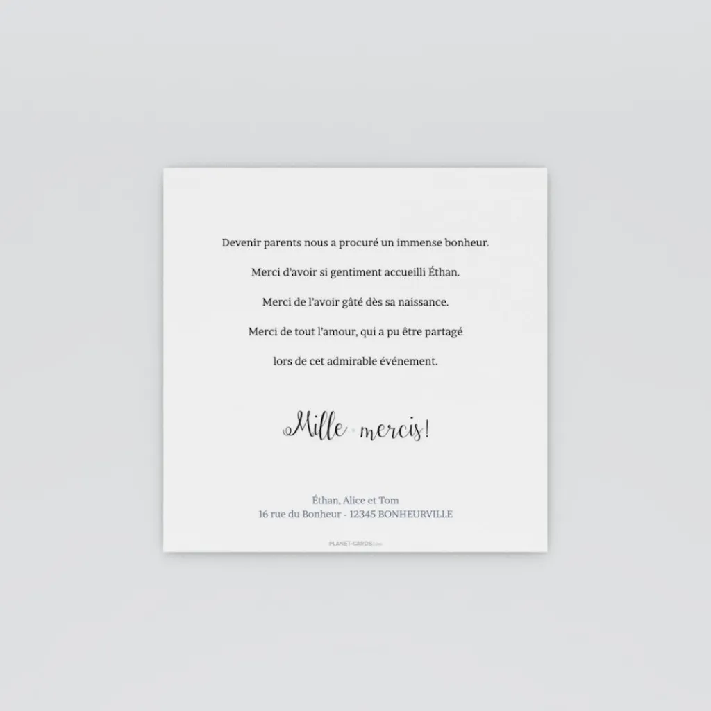 Carte Remerciement Naissance Classique^Planet cards Lune Et Petits Nuages