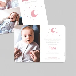 Carte Remerciement Naissance Fille^Planet cards Lune Étoilée
