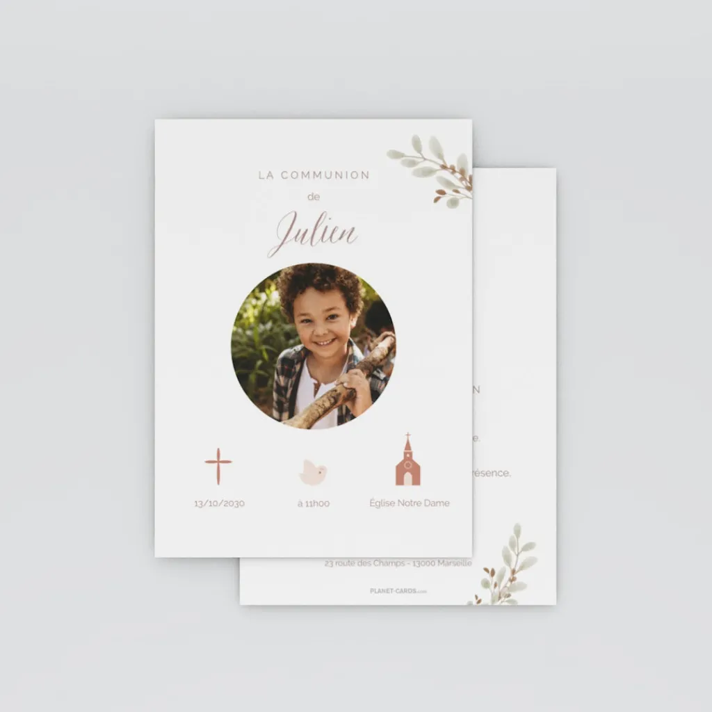 Faire-part Communion^Planet cards Ma Journée Religieuse