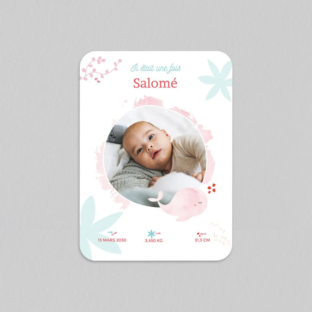 Faire-part Naissance Animaux | Faire-part Naissance Magnet^Planet cards Ma petite baleine Rose