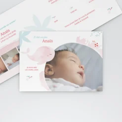 Faire-part Naissance Animaux | Faire-part Naissance Magnet^Planet cards Ma petite baleine Rose