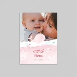 Carte Remerciement Naissance Fille^Planet cards Ma petite baleine Rose