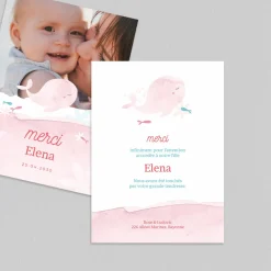 Carte Remerciement Naissance Fille^Planet cards Ma petite baleine Rose