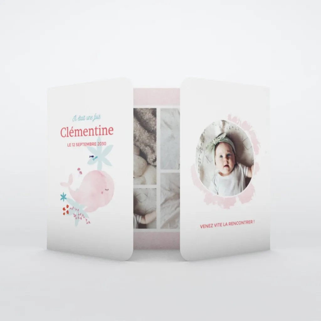 Faire-part Naissance Animaux | Faire-part Naissance Magnet^Planet cards Ma petite baleine Rose