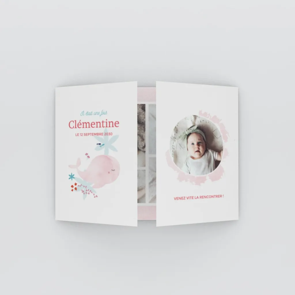 Faire-part Naissance Animaux | Faire-part Naissance Magnet^Planet cards Ma petite baleine Rose