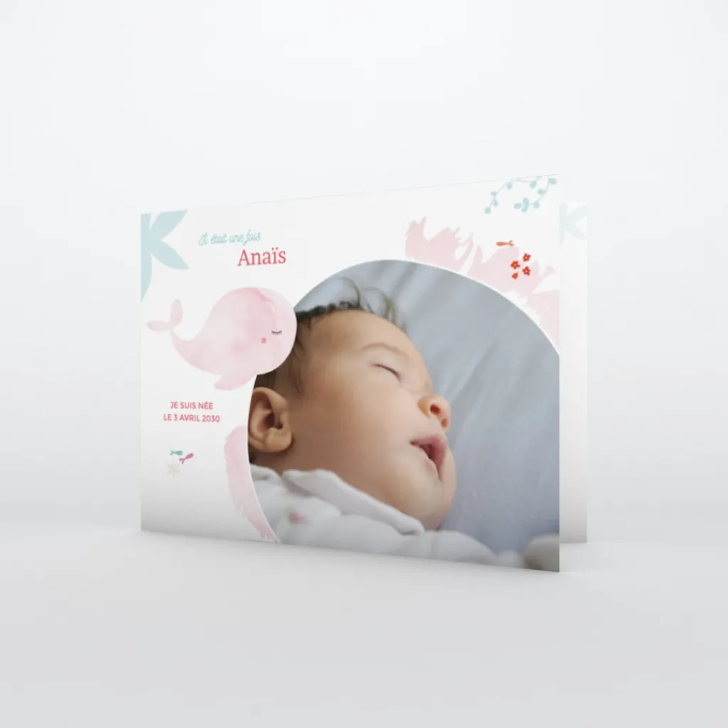 Faire-part Naissance Animaux | Faire-part Naissance Magnet^Planet cards Ma petite baleine Rose