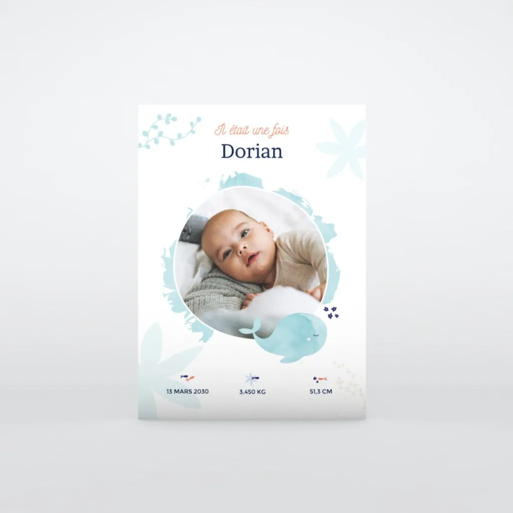 Faire-part Naissance Animaux | Faire-part Naissance Magnet^Planet cards Ma petite baleine Turquoise