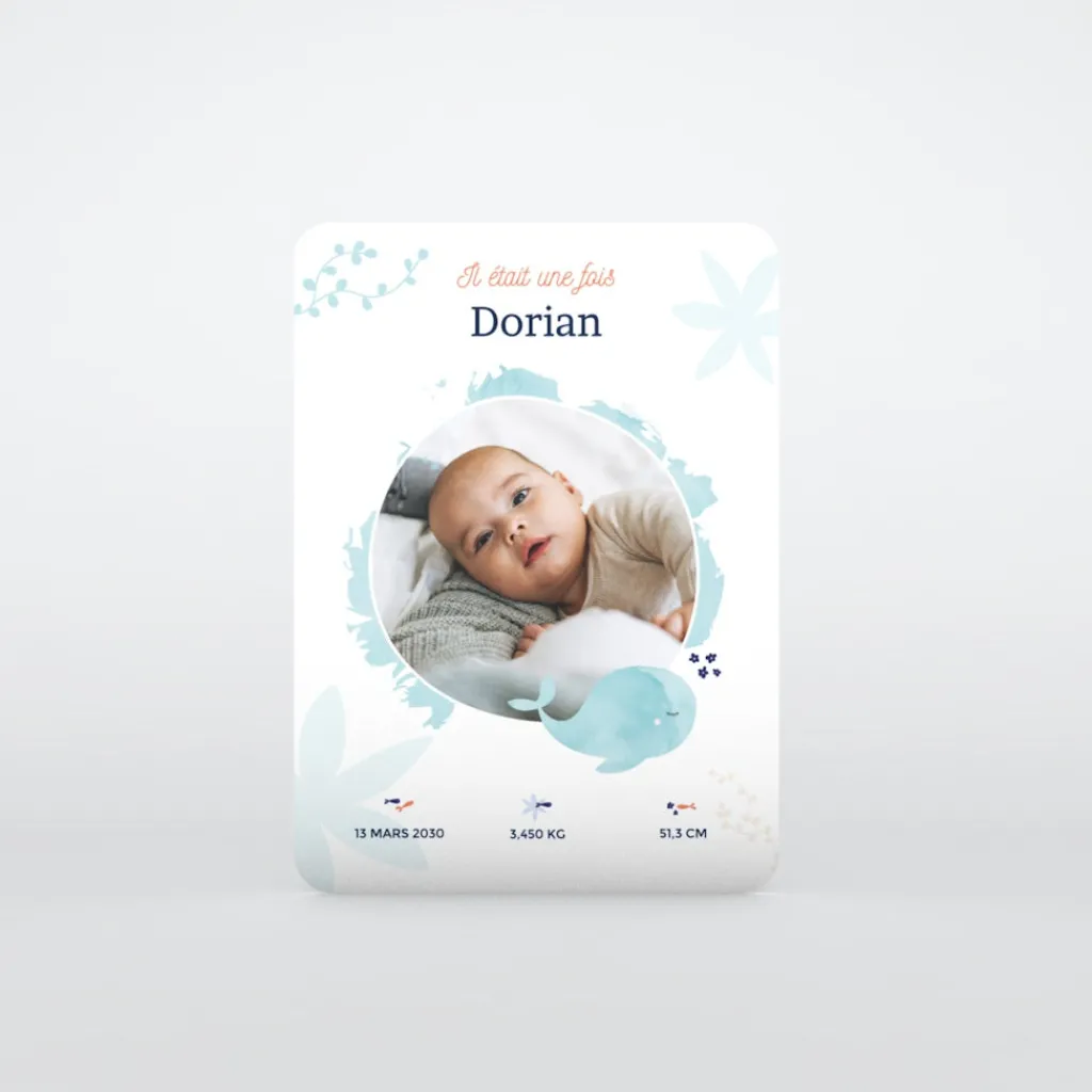 Faire-part Naissance Animaux | Faire-part Naissance Magnet^Planet cards Ma petite baleine Turquoise