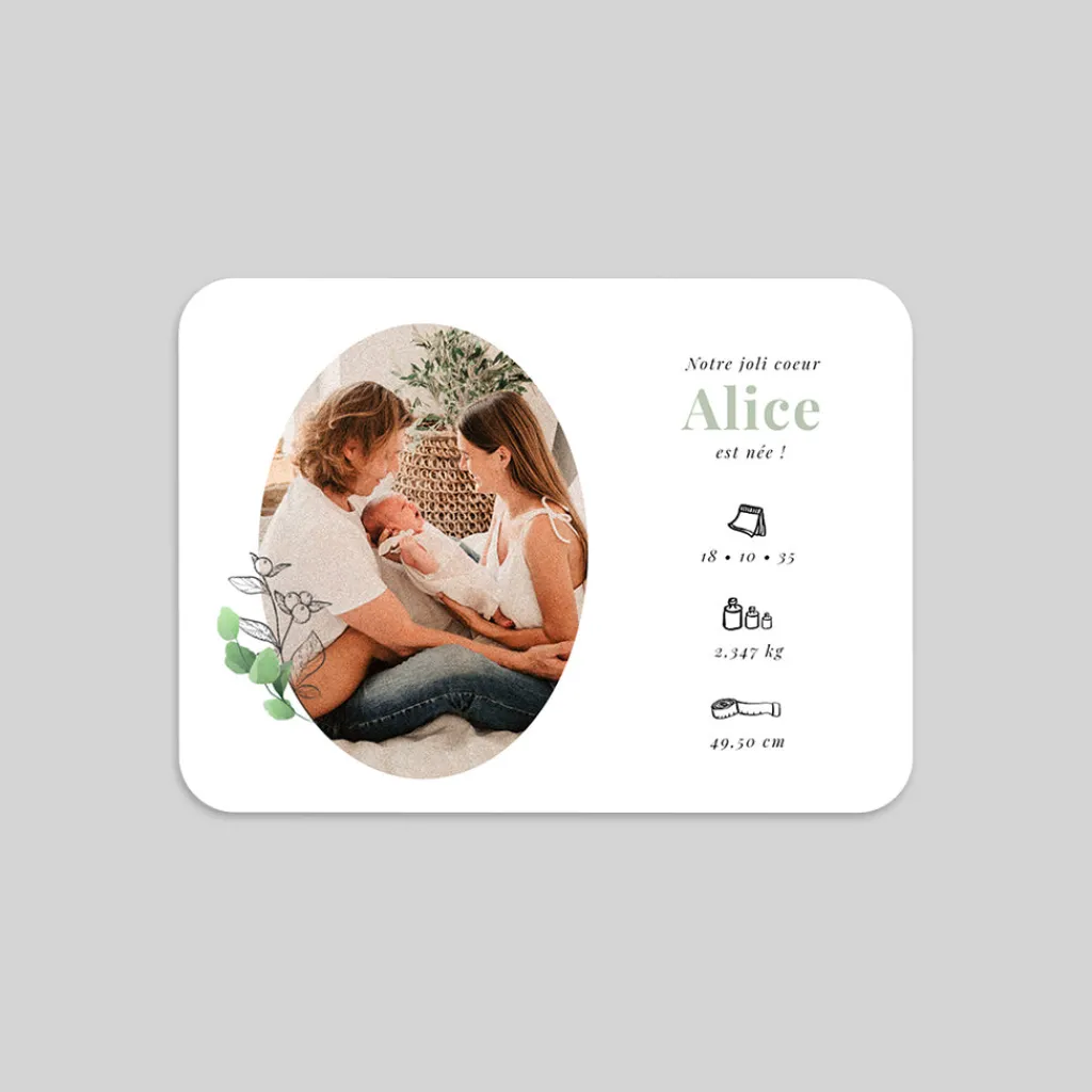 Faire-part Naissance Fille^Planet cards Médaillon végétal