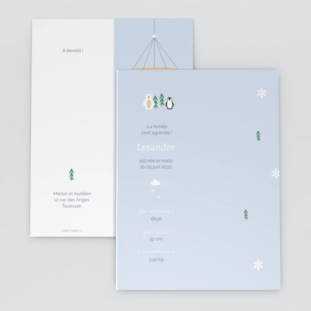 Faire-part Naissance Animaux | Faire-part Naissance Marque-page^Planet cards Mobile Arctique