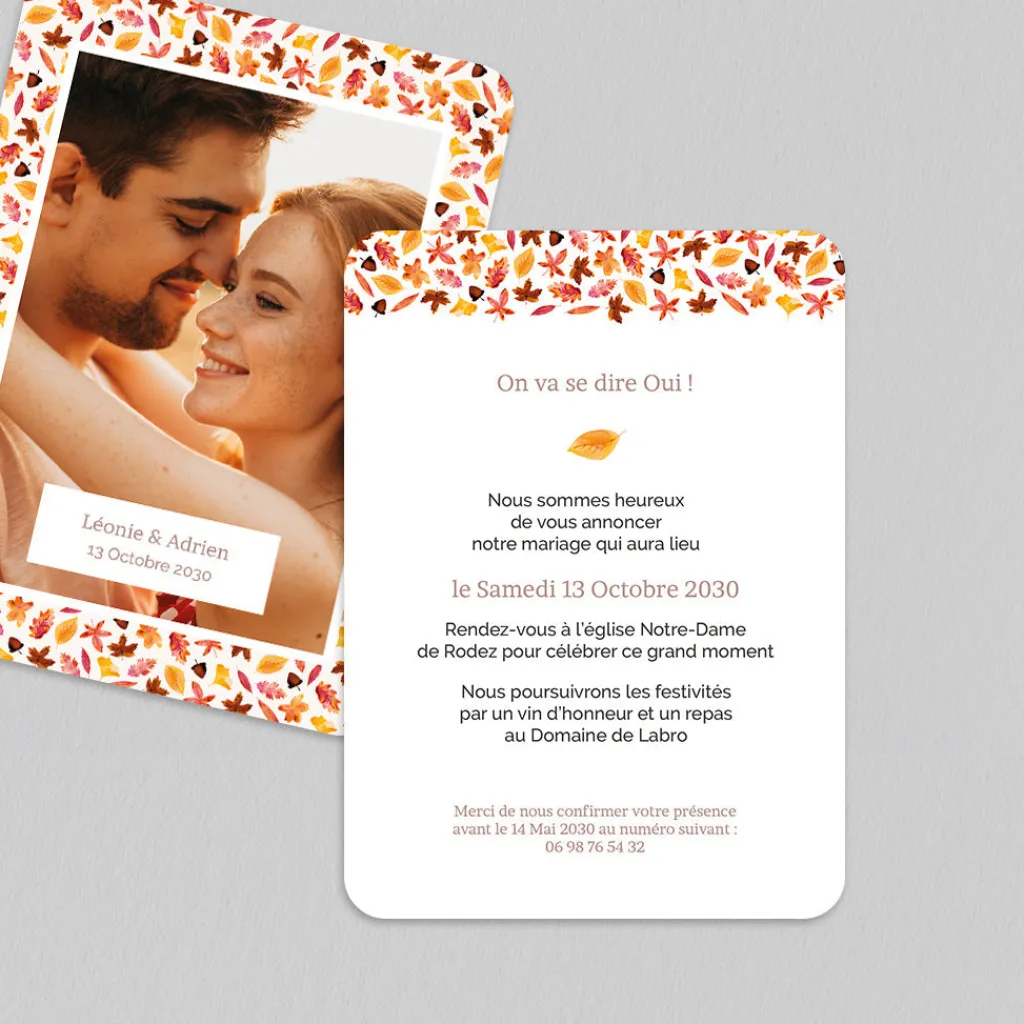 Faire-part Mariage Champêtre^Planet cards Motif automnal