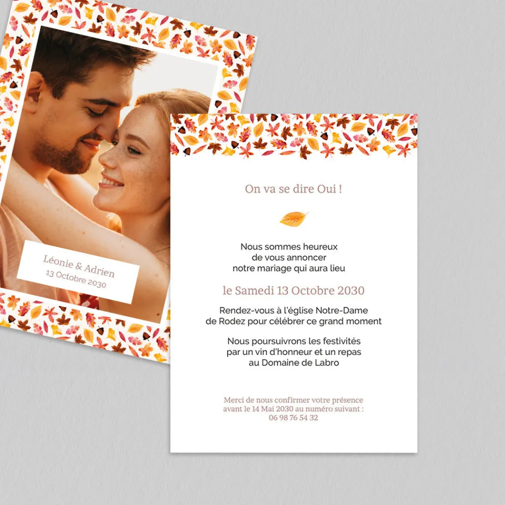 Faire-part Mariage Champêtre^Planet cards Motif automnal