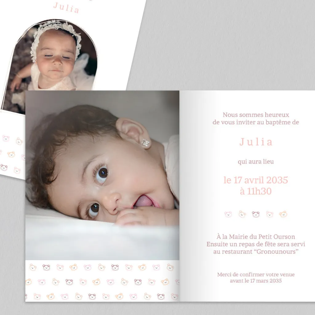 Faire-part Baptême Civil^Planet cards Motif Petits Ours
