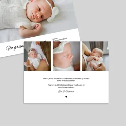 Carte Remerciement Naissance Classique^Planet cards Multiphoto et petit Coeur