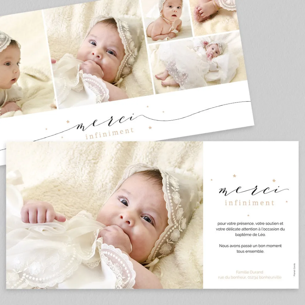 Carte Remerciement Baptême Garçon^Planet cards Multiphoto étoilé
