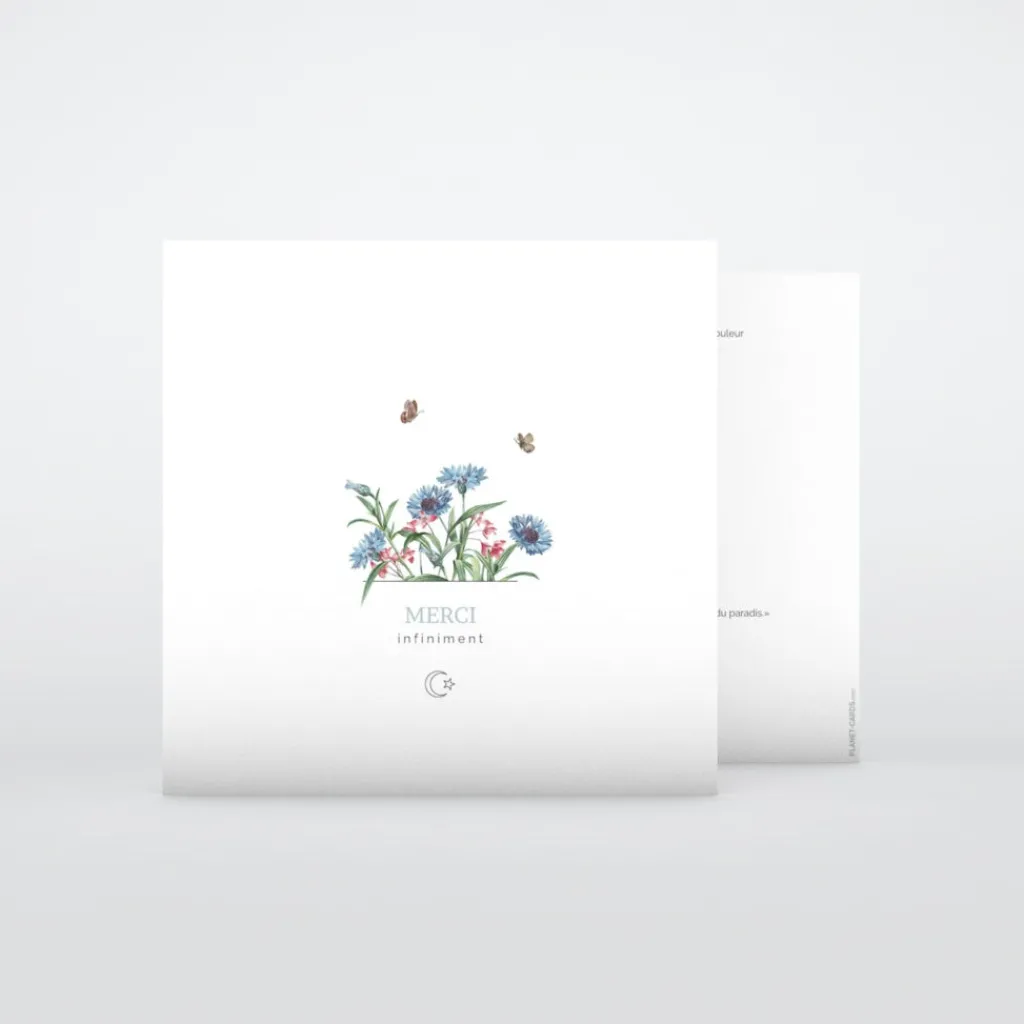 Carte Remerciement Décès^Planet cards Musulman Bleuets