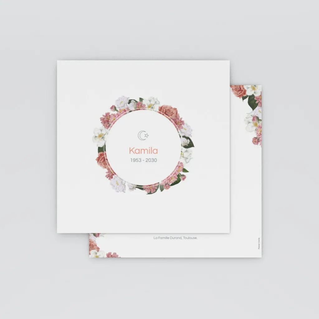 Carte Remerciement Décès^Planet cards Musulman Couronne de Fleurs