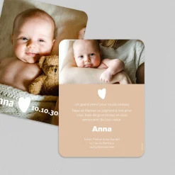Carte Remerciement Naissance Classique^Planet cards Naissance et Coeur Blanc