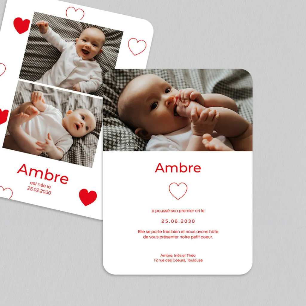 Faire-part Naissance Fille^Planet cards Notre Bébé Coeur