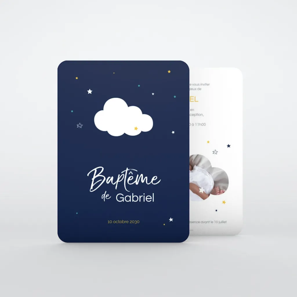 Faire-part Baptême Civil | Gamme Complète^Planet cards Nuage et étoiles