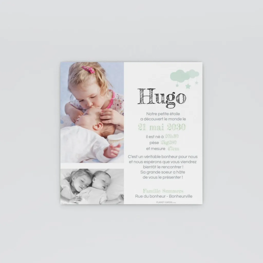 Faire-part Naissance Original | Faire-part Naissance Garçon^Planet cards Nuages et étoiles