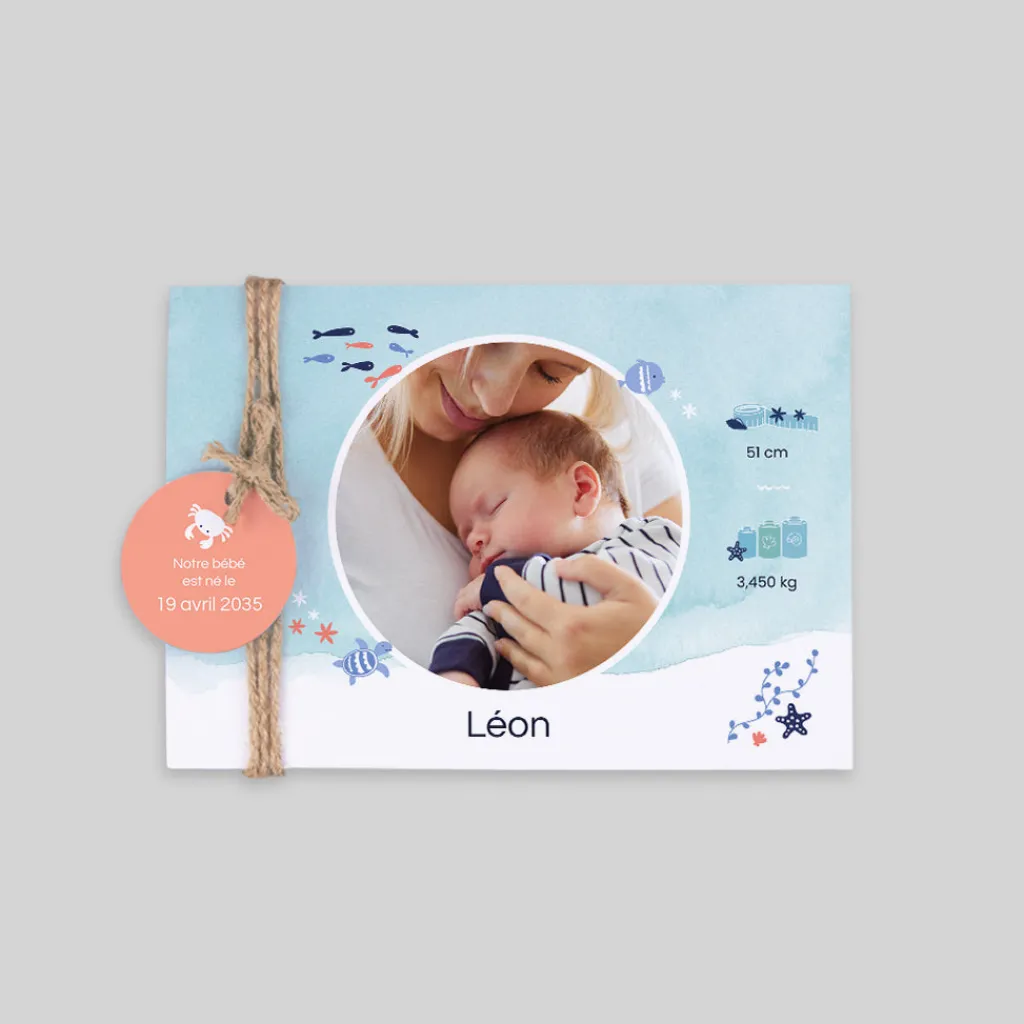 Faire-part Naissance Animaux | Créations En Collaboration^Planet cards Océan et Aquarelle Turquoise
