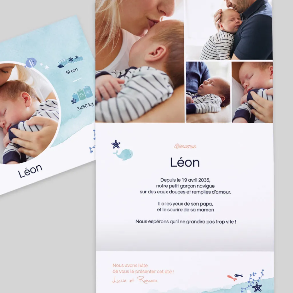 Faire-part Naissance Animaux | Créations En Collaboration^Planet cards Océan et Aquarelle Turquoise