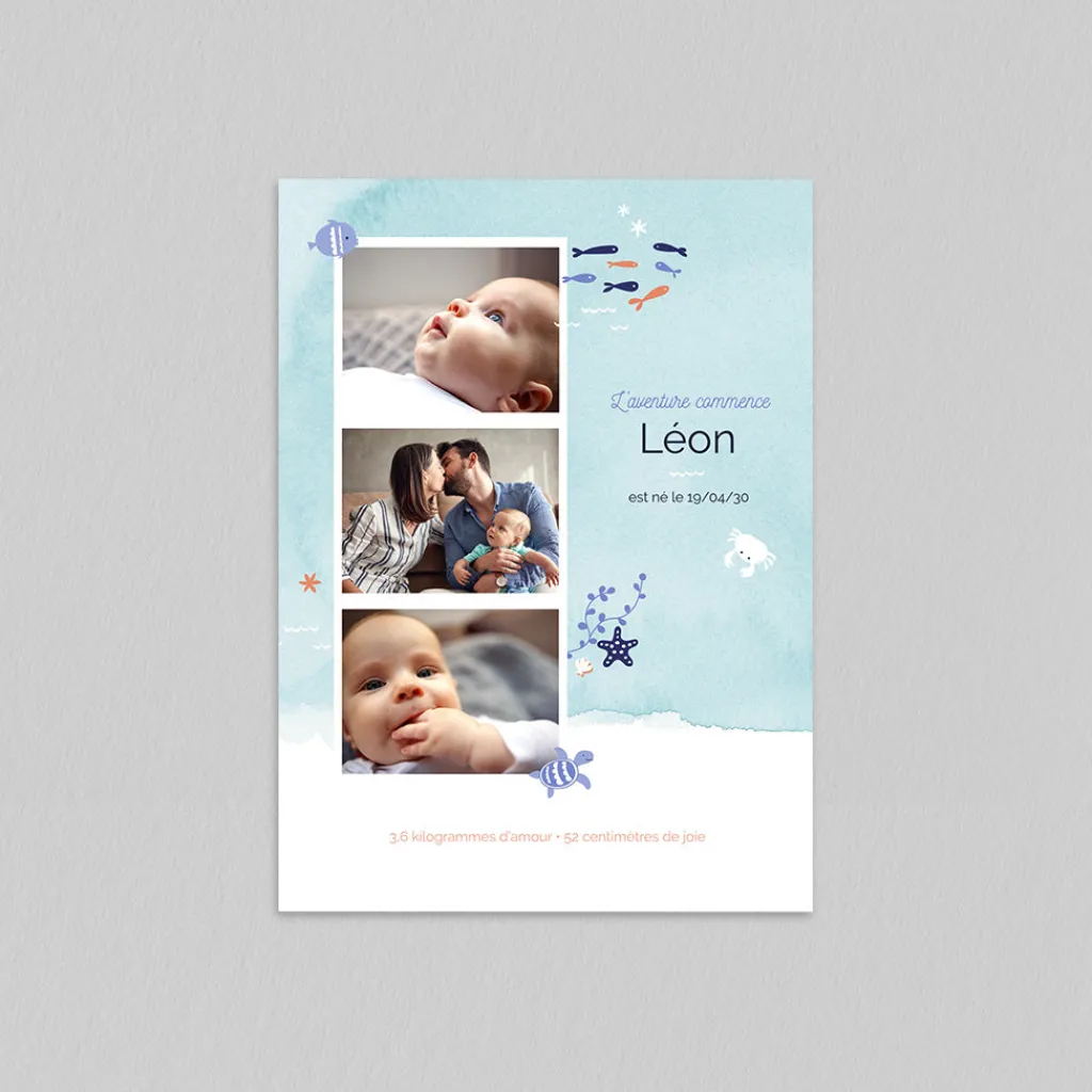 Faire-part Naissance Animaux | Créations En Collaboration^Planet cards Océan et Aquarelle Turquoise