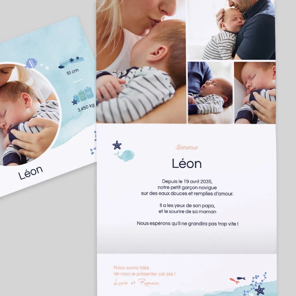 Faire-part Naissance Animaux | Créations En Collaboration^Planet cards Océan et Aquarelle Turquoise