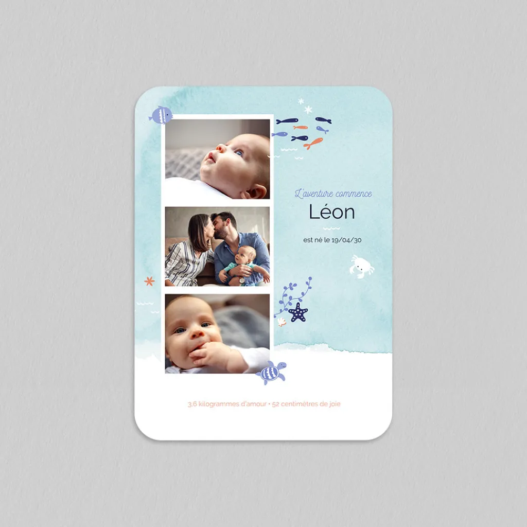 Faire-part Naissance Animaux | Créations En Collaboration^Planet cards Océan et Aquarelle Turquoise