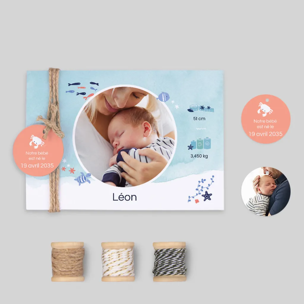 Faire-part Naissance Animaux | Créations En Collaboration^Planet cards Océan et Aquarelle Turquoise